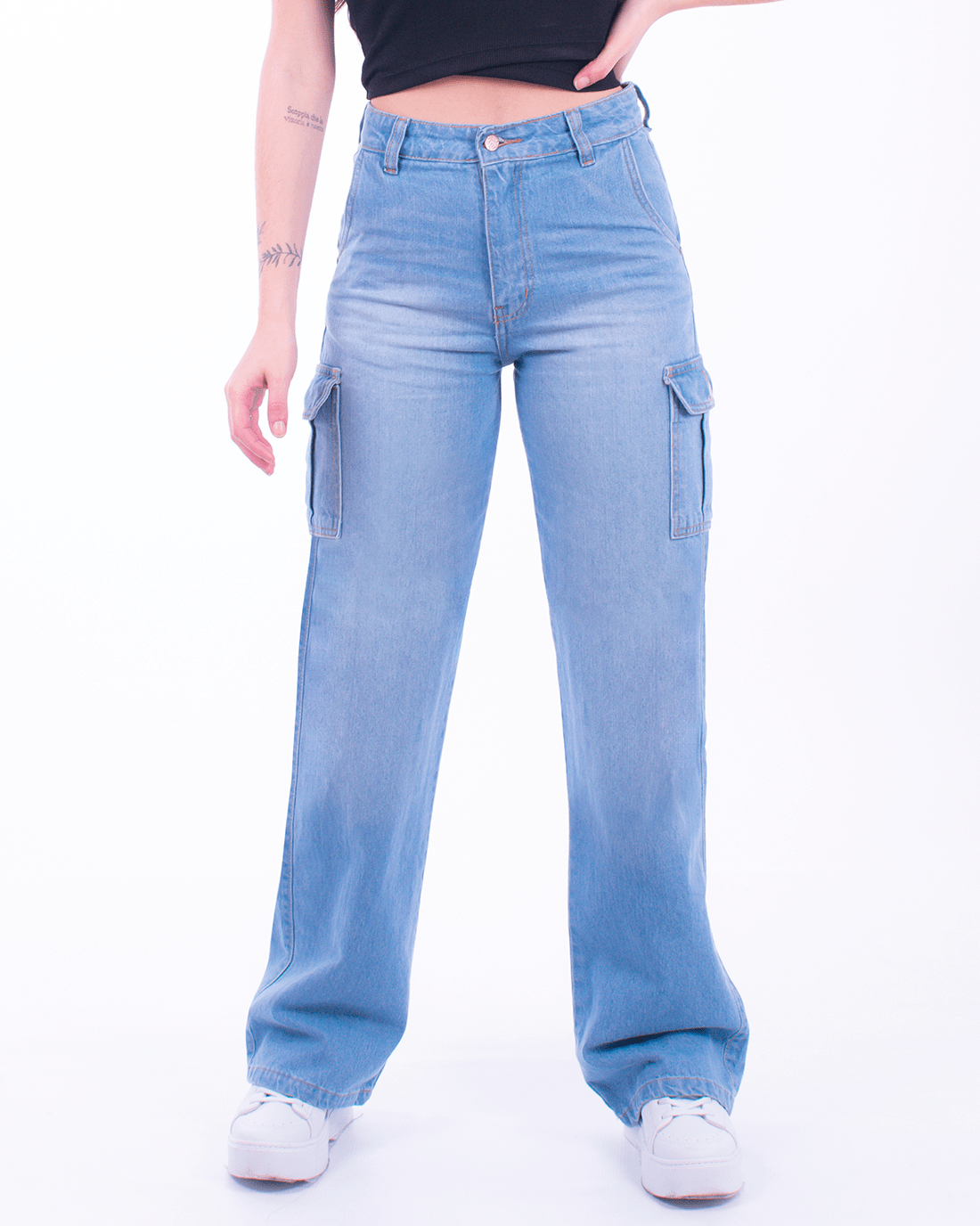 Calça Wide Leg Jeans Cargo Feminina Badcat - Compre Agora