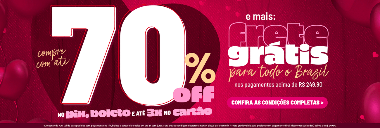 70% OFF Pix, boleto e cartão até 3x