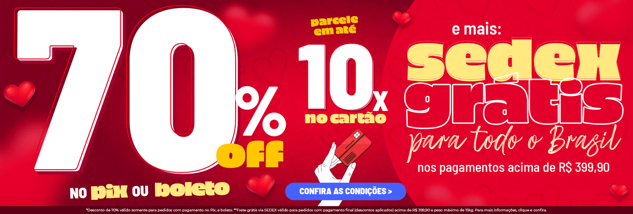 70% OFF Pix ou Boleto + Sedex R$ 399