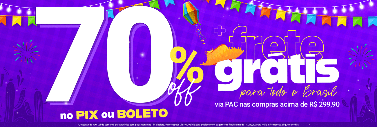 70% OFF Pix e boleto + PAC R$ 299,90
