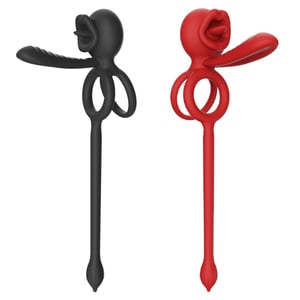 Anel Peniano Duplo Lip Ring Com Língua Estimuladora E Plug Anal 9 Vibrações