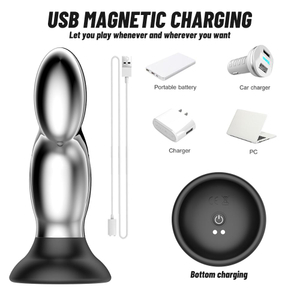 Plug Anal Fingertip Metal Com Ventosa Recarregável Com 10 Modos De Vibração Vibe Toys