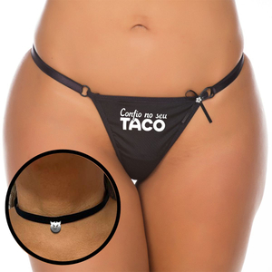 Calcinha Fio Dental Com Choker Confio No Seu Taco Pimenta Sexy