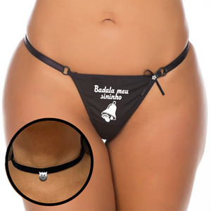 Calcinha Fio Dental Com Choker Frase Badala Meu Sininho Pimenta Sexy