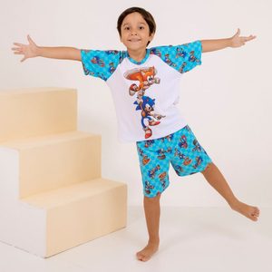 Pijama Masculino Infantil Sonic E Tails Amável Moda Intima