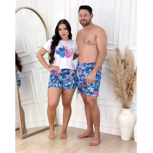 Kit Casal Pijama Stitch Amável Moda Intima