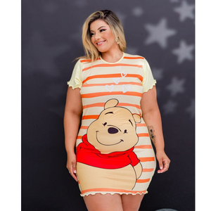 Camisola De Manga Plus Size De Ursinho Pooh Amável Moda Intima