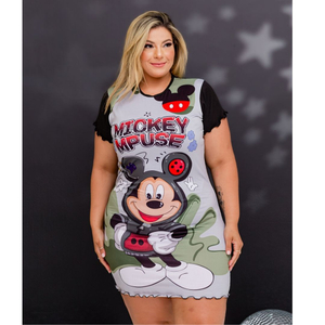 Camisola De Manga Plus Size Mickey Amável Moda Intima