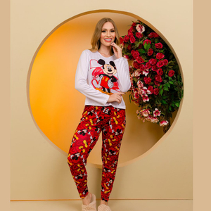 Pijama Manga Longa Com Calça Mickey Mouse Amável Moda íntima