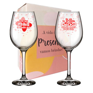 Kit 2 Taças De Vinho Amor Demais Da Conta 300ml Simas Presentearia