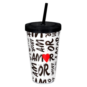 Copo Personalizado Com Canudo Amor 550ml Sude Presentes