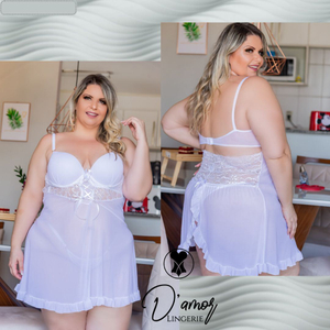 Camisola Plus Size Karina Com Detalhe Em Renda Damor