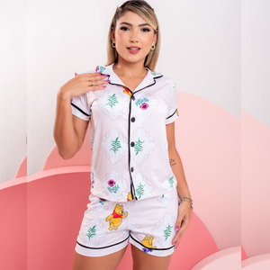 Pijama Americano Estampado Ursinho Pooh Amável Moda íntima