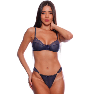 Conjunto Lunna Com Arco Sem Bojo Em Tule Listrado Patitex