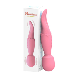 Vibrador Varinha Mágica Double End Com Língua Estimuladora 10 Modos De Vibração