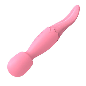 Vibrador Varinha Mágica Double End Com Língua Estimuladora 10 Modos De Vibração