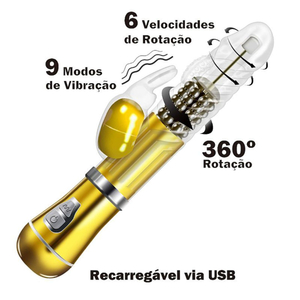 Vibrador Ponto G Rabbit Cromado 9 Vibrações 6 Modos Rotação