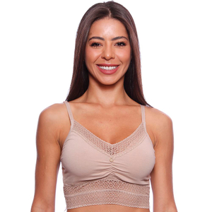 Sutiã Top Cropped Com Bojo Flex E Detalhe Em Renda Nayane 