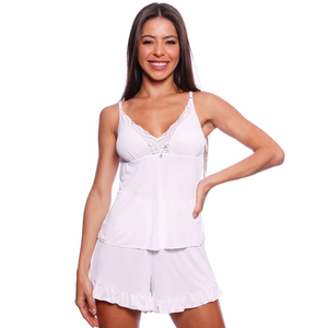 Short Doll Camisete Sem Bojo Detalhe Em Renda Microfibra Nayane Lingerie