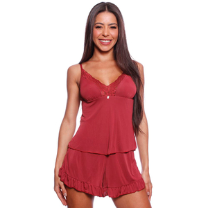 Short Doll Camisete Sem Bojo Detalhe Em Renda Microfibra Nayane Lingerie