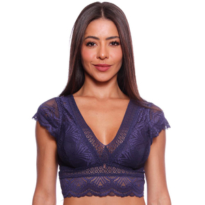 Sutiã Top Cropped Bojo Leve Com Mangas Em Renda Nayane Lingerie