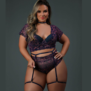 Conjunto Com Corselet Em Renda Choker E Calcinha Lacradora Dy Girl