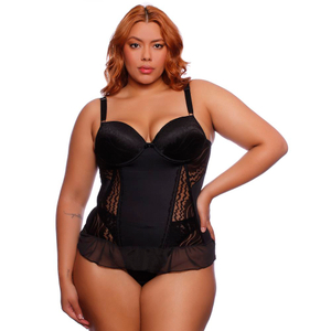 Espartilho Plus Size Dany Em Microfibra Com Detalhes Em Renda