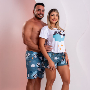 Kit Pijama Casal Estampa Pandinha Amável Moda íntima