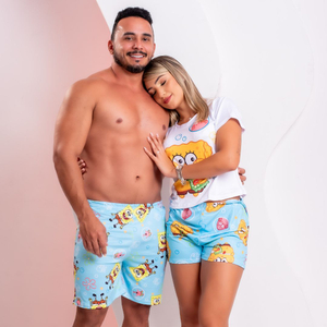 Kit Pijama Casal Estampa Bob Esponja Amável Moda íntima