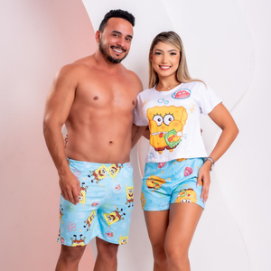 Kit Pijama Casal Estampa Bob Esponja Amável Moda íntima