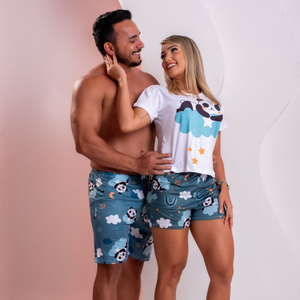 Kit Pijama Casal Estampa Pandinha Amável Moda íntima