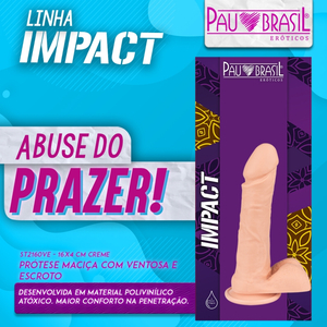 Prótese Realística Maciça Com Escroto E Ventosa 16 X 4cm Linha Impact Pau Brasil