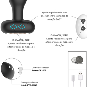 Plug Anal Vibratório Em Silicone Com Rotação E Controle Sem Fio Vibe Toys