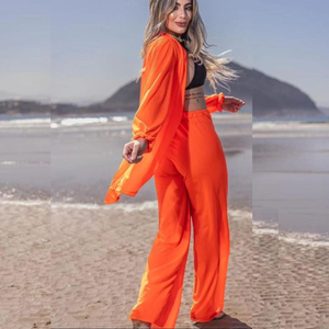 Conjunto Saída De Praia Blusa Manga Longa E Calça Coleção Reveillon