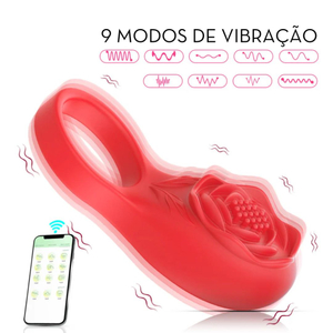 Anel Peniano Formato De Rosa 9 Vibrações App Controll Vibe Toys