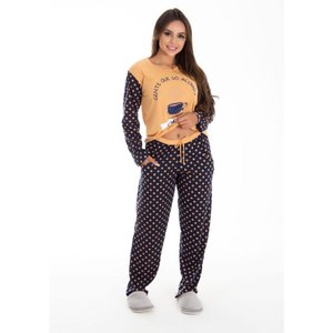 Pijama Feminino Inverno Estampado Calça Com Bolso Mabrumar