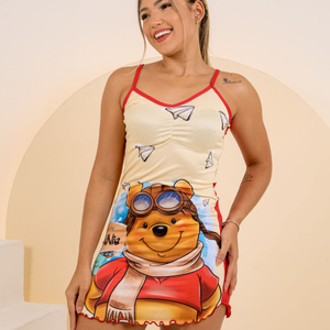 Camisola De Alça Ursinho Pooh Amável Moda íntima