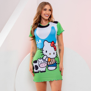 Camisola Encanto Com Manga Curta Hello Kitty Amável