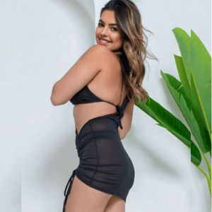 Saída De Praia Vestido Liso Com Cordão Puxe Coleção Reveillon