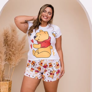 Short Doll Plus Size Ursinho Pooh Amável Moda íntima