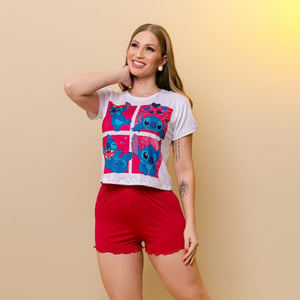 Short Doll Liso Love Stitch Amável Moda íntima