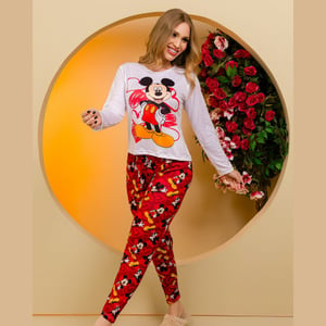 Pijama Manga Longa Com Calça Mickey Mouse Amável Moda íntima