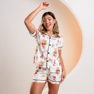 Pijama Americano Estampado Ursinho Pooh Amável Moda íntima