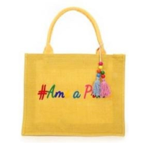 Bolsa De Praia De Jutá Yellow Com Pingente Tassel Frase Amo A Praia