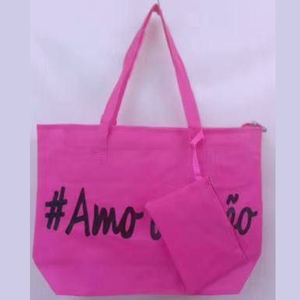 Bolsa De Praia Com Necessáire Rosa Frase Amo O Verão