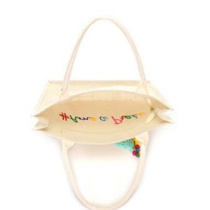 Bolsa De Praia De Jutá Beige Com Pingente Tassel Frase Amo A Praia