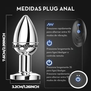 Plug Anal De Aço Com Vibro 10 Vibrações Com Controle Remoto