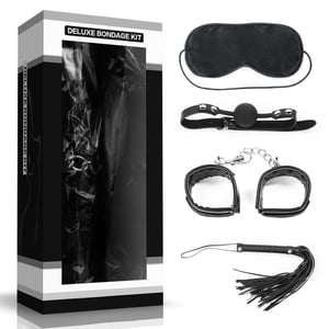 Kit Bondage Luxo 4 Peças Com Máscara Mordaça Venda E Chicote Lovetoy