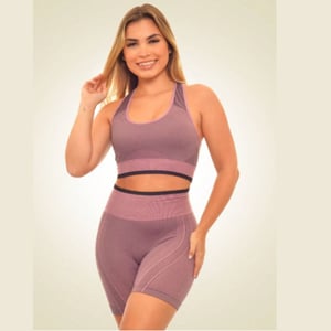 Conjunto Fitness Empina Bumbum Com Short Cintura Alta E Top Com Bojo