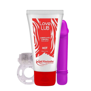 Kit Com Anel Peniano Vibratório Lubrificante Love Lub Hot E Vibrador Ponto G Emily